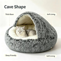 Niche pour chat semi-fermée chaude d'hiver, lit douillet en peluche épaisse, coussin lavable antidérapant, maison d'intérieur pour animaux de compagnie, vente en gros OEM