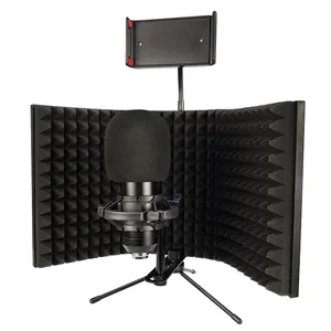 kondenser mikrofon izolasyon Suppliers-Mikrofon İzolasyon kalkanı katlanabilir taşınabilir yüksek yoğunluklu emici vokal kayıt köpük Panel masası Tripod