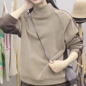 Women's Loose High Neck Sweatshirt Color Blocking Thick Warm Knitted Long Sleeve Autumn Winter Base Layer - Product Image 5