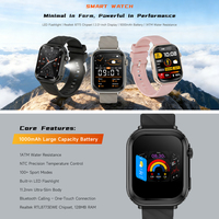Montre connectée à écran carré D10, appels Bluetooth, batterie 950 mAh, BLE 5.4, oxymètre de pouls, 123 modes sportifs, montre de fitness