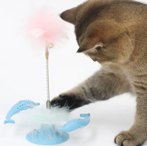 Jouet pour chat transfrontalier le plus vendu : Dauphin rotatif à plumes, moulin à vent avec ventouse, pour l'auto-entretenement et le soulagement de l'ennui - Product Image 1