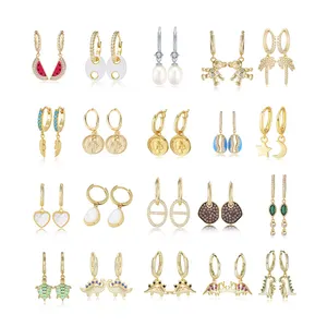Cubic Zirconia Earrings Peishang Custom Women Small Enamel Cuff Hoop Huggies Earrings Sterling Silver Gold Plated Jewelry CZ Cubic Zirconia 14K 18K 24K