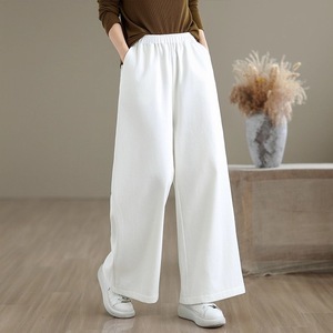 Women's Cotton Linen Fleece <b>Lined</b> Wide Leg <b>Pants</b> Loose Fit Warm Thickened Casual Floor Length Trousers Autumn Winter Style - Product Image 2
