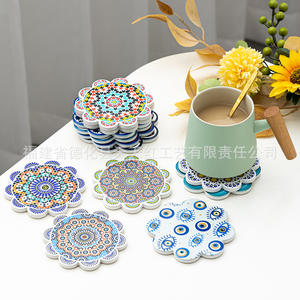 แผ่นรองแก้วเซรามิกเทียนหงรูปทรงดอกไม้ แผ่นกันความร้อนสำหรับรองถ้วยชา ลายจีนแบบกลม - Product Image 5