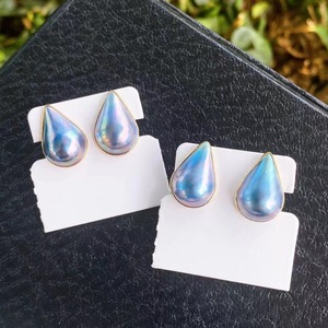 Boucles d'oreilles pendantes classiques pour femmes, plaquées or 18 carats, imitation perle de marbre bleu, forme goutte d'eau, 13x20mm, style vintage, bijoux tendance - Product Image 1