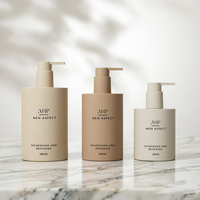 Nouvel emballage haut de gamme pour soins personnels, flacon pompe PET 300 ml avec épaule et base plates pour shampoing et gel douche