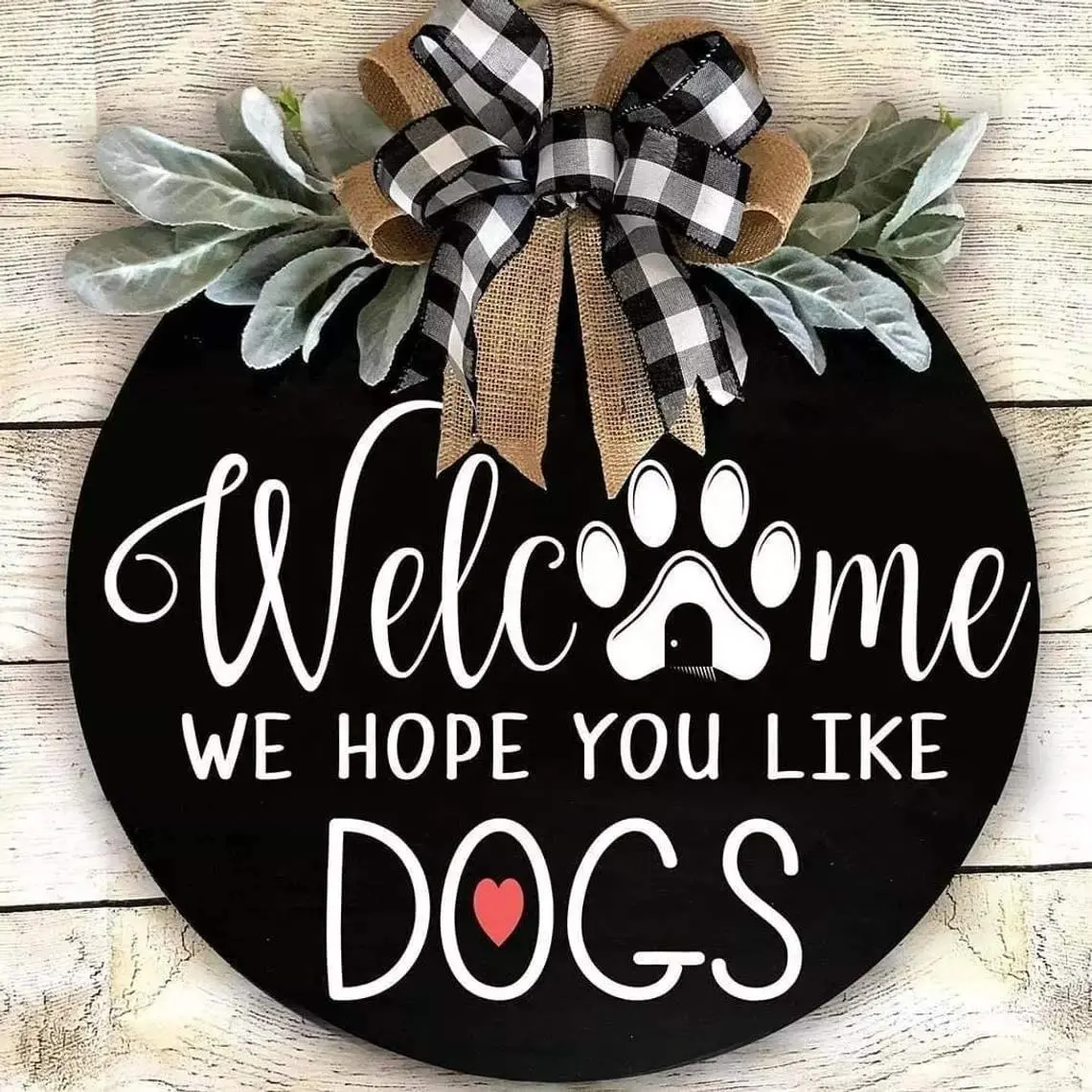 Letrero de bienvenida para puerta delantera, de 16 pulgadas guirnalda de bienvenida, bienvenida para perros, puerta de granja para decoración del hogar al aire libre, Ind