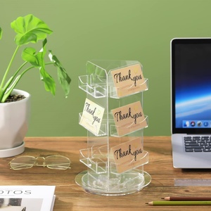 Factory Wholesale High Quality Clear <b>Rotating</b> 3-Tier Acrylic Modern Business Card Holder Silk-Screen Printing Custom Display - Product Image 3