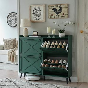 Meuble à chaussures ultra-fin à rabat, organisateur de rangement pour couloir étroit, étagères à chaussures en bois pour la maison - Product Image 1
