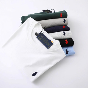 T-shirt casual da uomo in puro cotone con logo cavallo, girocollo, manica corta, vestibilità aderente, ricamata, estiva, per dropshipping transfrontaliero - Product Image 1