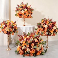Boule de fleurs artificielles de luxe QiYing Victory pour décoration de table de mariage, hôtel, banquet, allée, orange rouge rétro, transfrontalier
