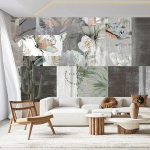 Carta Adesiva Ecologica in Seta Impermeabile Facile da Applicare Fai-da-Te Rivestimento Murale Effetto Cemento con Motivi di Erba Verde, Fiori e <span class=keywords><strong>Farfalle</strong></span> - Product Image 2