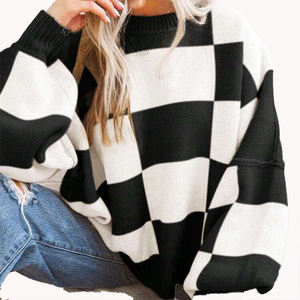 Pull ample à col rond en tricot à motif écossais pour femme, haut en tricot ample à col rond à motif écossais, haut d'extérieur pour femme - Product Image 6