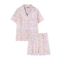 Pyjama d'été en coton à manches courtes pour femme, motif ours de dessin animé mignon, grande taille, ample, style Xiaohongshu