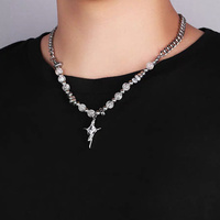 Collier ras du cou en perles Hip Hop bijoux tendances collier croix en acier inoxydable pour hommes