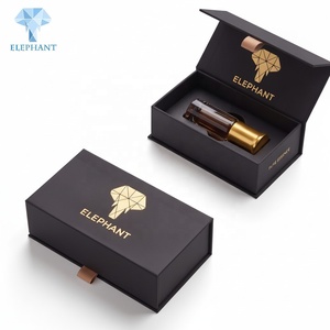 Elephant Custom <b>Black</b> Gold Foil Logo Luxury Flip <b>Top</b> Lid Rigid Box Insert Roll On Essential Oil Perfume Paper Packaging Box - Product Image 3