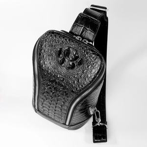 Sac de poitrine personnalisable en cuir de crocodile véritable pour homme, sac bandoulière OEM, sac à bandoulière, personnalisation d'échantillons - Product Image 4