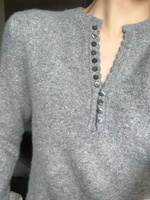 Pull en cachemire pur sur mesure à col rond et multi-boutons, chemise à manches longues pour femme au design élégant