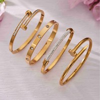 Ensemble de bracelets ouverts minimalistes en forme d'anneau avec zircon, plaqué or 18 carats, en acier inoxydable