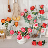 Roses artificielles réalistes à 3 têtes de style vintage, vente en gros, décorations pour la maison et les mariages, bouquets floraux en soie, fausses fleurs