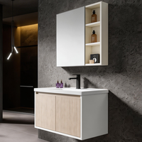 Ensemble de meuble-lavabo mural moderne et compact avec armoire miroir et étagères de rangement ouvertes