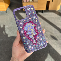 Étui de téléphone personnalisé en strass brillant pour iPhone 16 15 14 13, design artistique rose, protection anti-chute