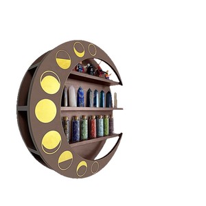 Estante de pared circular de madera con forma de luna de 3 niveles para exhibir y almacenar aceites esenciales en la sala de estar - Product Image 5