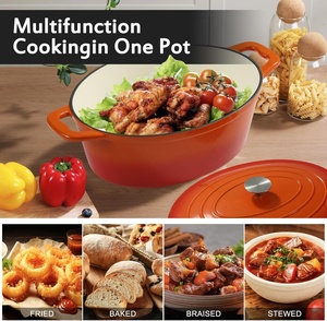 Couvercle de <span class=keywords><strong>cocotte</strong></span> ovale émaillée 8 QT avec deux poignées, revêtement antiadhésif émaillé (Orange) pour la cuisson du pain et la friture - Product Image 6