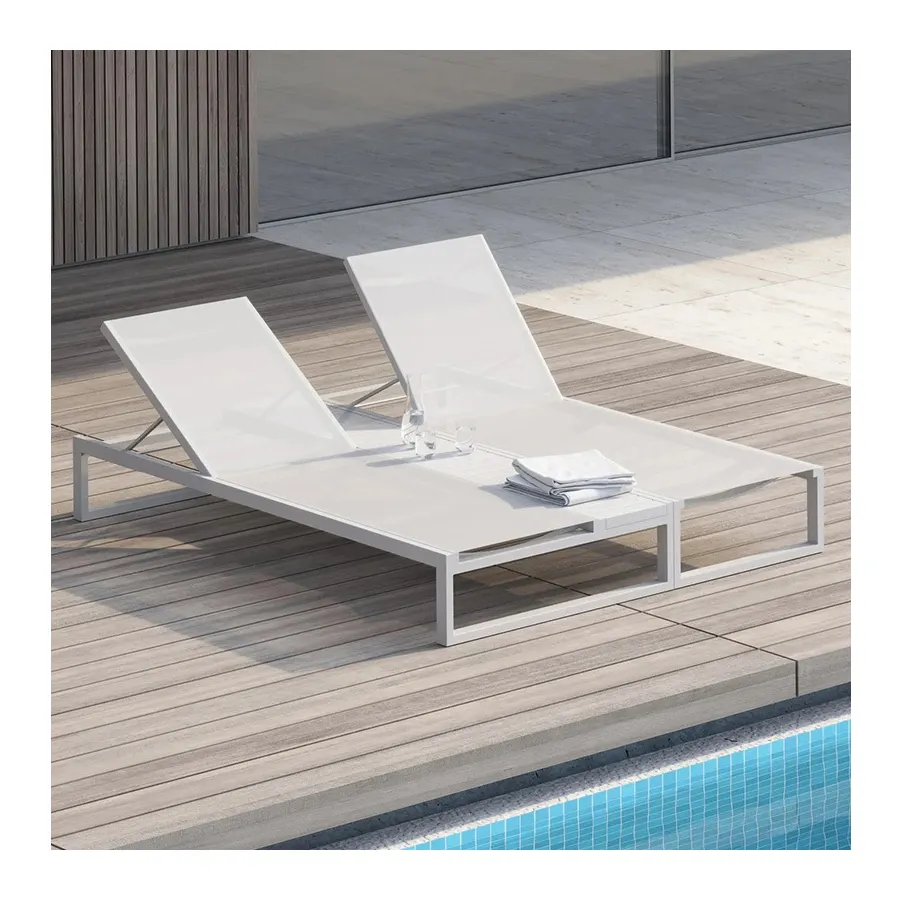 Piscine de luxe utilisé meubles double chaises longues plage soleil lit extérieur en aluminium chaise longue
