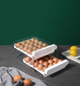 Kotak Telur Transparan Dua Lapis Wadah Penyimpanan Putih untuk Kulkas Plastik 2 Lapisan Organizer Nampan Penyimpanan Makanan - Product Image 3