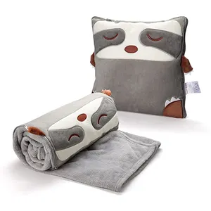 Soft Light Thin Plush Fuzzy Flannel Throw Fits for Camping Airplane Travel Pillow Blanket 3 In 1 Plush Animal Set Blanket Pillow