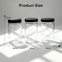 Vente en gros de pots en verre transparent à parois droites et à large ouverture de 300 ml (10 oz) avec couvercle à vis noir côtelé pour aliments