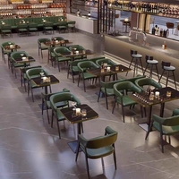 Ensemble de mobilier de restaurant XY : Chaises et tables à structure métallique, canapé en cuir – Idéal pour projets de restaurants, cafés, bars, restaurants de hamburgers, KTV et clubs.