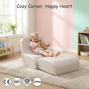 Canapé-lit en mousse pour enfants avec pouf, gris clair beige, ensemble deux pièces, coin lecture, siège <span class=keywords><strong>de</strong></span> détente pour tout-petits, certifié CE EN71 CPSIA - Product Image 1