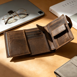 Men Genuine Leather Bifold Short <b>Wallets</b> with ID Window Coin Pocket Purse Leather <b>Card</b> <b>Holder</b> <b>Wallet</b> <b>for</b> Men - Product Image 2