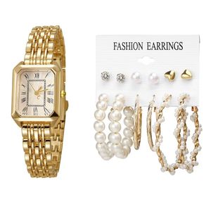 New Romantic Fashion Arabic Bead Mixed Scale Bamboo Link Alloy Band Ladies Quartz <b>Watch</b> + Earrings <b>Set</b> - Product Image 1