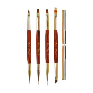 Pinceaux à ongles double tête avec manche en bois, poils en nylon, virole sertie, pour liner plat ovale, gel de construction et manucure nail art - Product Image 4