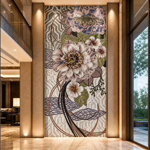 <span class=keywords><strong>Mosaico</strong></span> in <span class=keywords><strong>Vetro</strong></span> con Fiori Viola Stile Europeo, Spessore 4mm e Forma Irregolare per Pareti Interne di Ville - Product Image 2