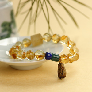 Bracelet en alliage d'or avec perles de citrine naturelle, cristal en forme de tour, unisexe, pour mariage, anniversaire, cadeau d'affaires, vente en gros - Product Image 2