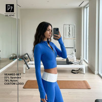 Veste d'entraînement Pilates à col montant, manteau court de yoga, haut de sport respirant à manches longues très élastique pour la course et le fitness