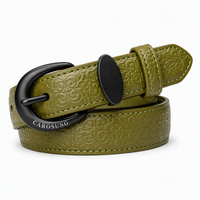 Ceinture pour homme Carosung en cuir véritable vintage décontractée, motif damassé vert olive, boucle noire mate, largeur 3,5 cm