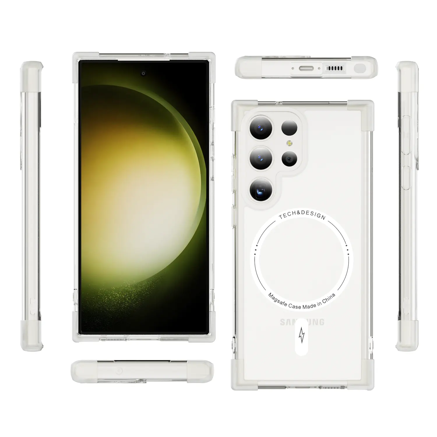 Capa magnética transparente DIY para celular Samsung S23 Ultra, capa magnética à prova de choque para celular