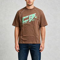 T-shirts pour hommes en coton 100% imprimé marron, col rond, manches courtes, longueur courte, style streetwear, bandes réfléchissantes, taille S