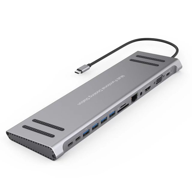 Non-slip Design 14 in 1 Docking Station Type-c Hub USB 2.0 TF SD Card Reader and Other Multi Function for Laptop