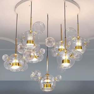 <span class=keywords><strong>Lampadario</strong></span> Moderno a Sfera in Vetro, Luci <span class=keywords><strong>Pendenti</strong></span> Oro+Bianco LED con Altezza Regolabile per Soggiorno - Product Image 2