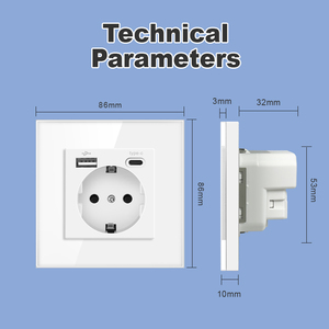 Prise <span class=keywords><strong>murale</strong></span> électrique Schuko standard UE en verre trempé avec ports <span class=keywords><strong>USB</strong></span> et Type-C pour la maison, vente en gros - Product Image 3