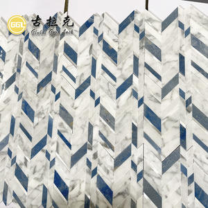 Tuile de mosaïque polie de forme de <span class=keywords><strong>Chevron</strong></span> de marbre blanc de mélange <span class=keywords><strong>bleu</strong></span> pour la décoration intérieure de mur et de plancher - Product Image 4