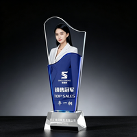 Trophée en cristal personnalisé en forme de vague, plaque de récompense avec incrustation métallique colorée, souvenir d'entreprise, trophée en cristal avec logo gravé sur mesure