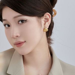 Dylam Stylish <b>Fine</b> Jewelry Women Hypoallergenic S925 Silver Rhodium 18K Gold Plated Texture Ocean Shell <b>Stud</b> <b>Earrings</b> - Product Image 3