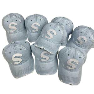 Casquette de baseball unisexe en denim délavé HKZB, avec grande lettre S, tendance, polyvalente, décontractée, logo personnalisable disponible, modèle courant - Product Image 6